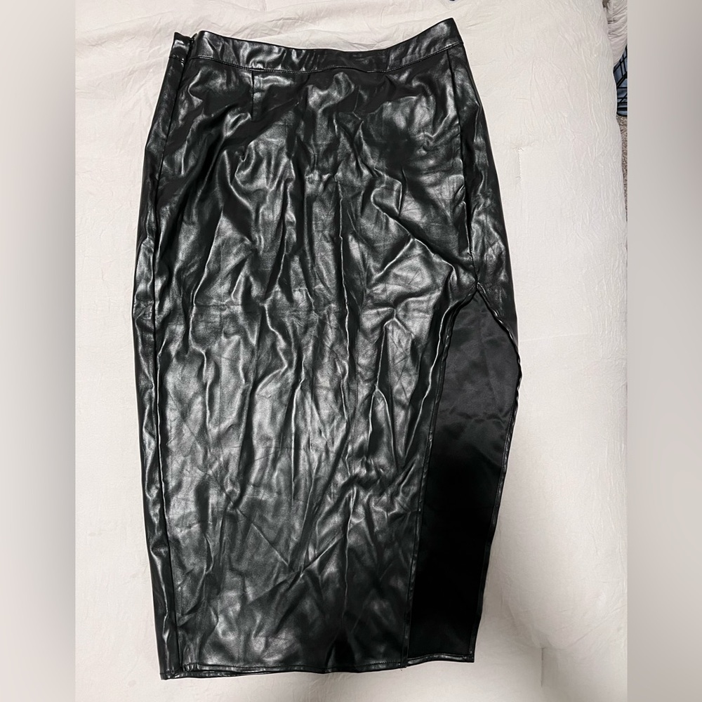 Faux leather skirt with split